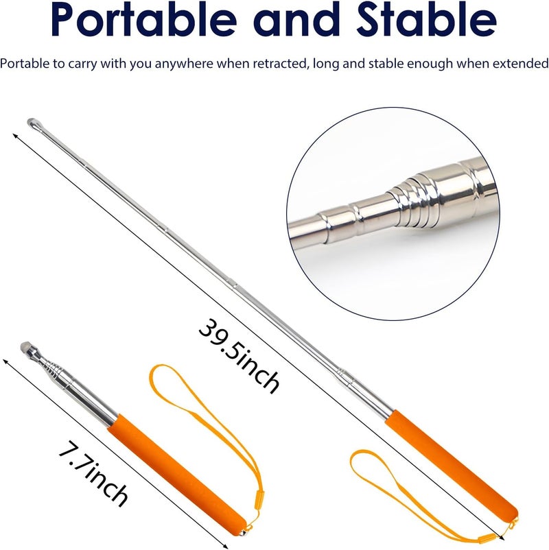 lyforx Retractable Teacher Pointer 𝟑𝟗.𝟓'', Pointer Stick with 𝗦𝘁𝘆𝗹𝘂𝘀 Smooth Sensitive Tablet Pen Stylus Pen, Teacher Coach Presenter Pointer Orange - Image 2